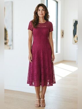 Perceptions New York Burgundy Lace Fit & Flare Dress Small